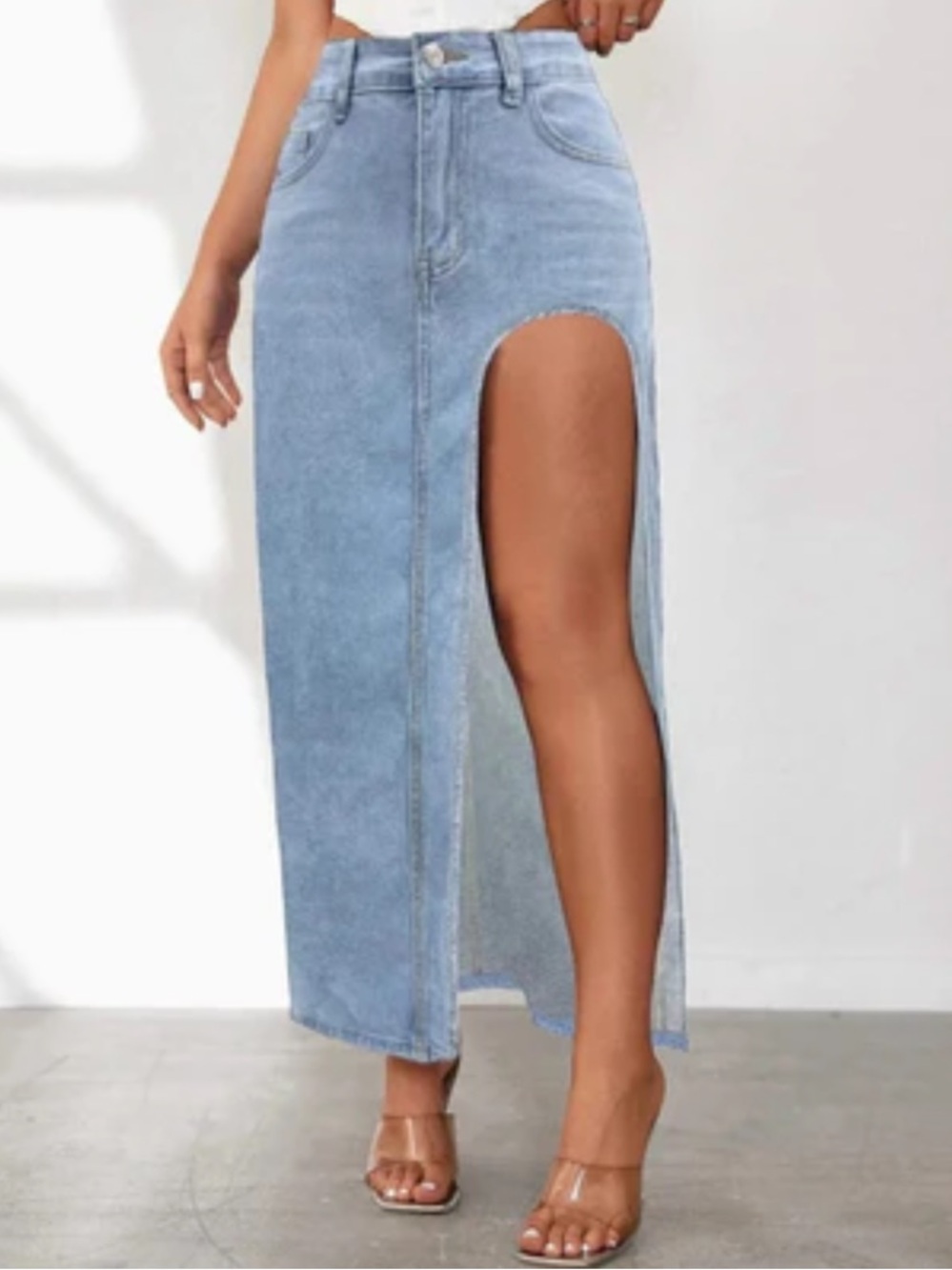 Maxi Denim Skirt Asymmetric Cut